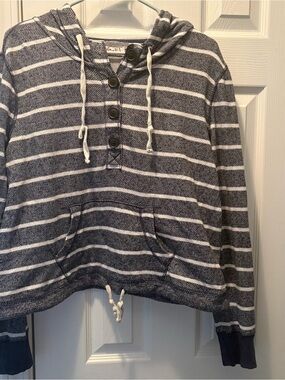 Striped Navy and White Hooded Pullover
